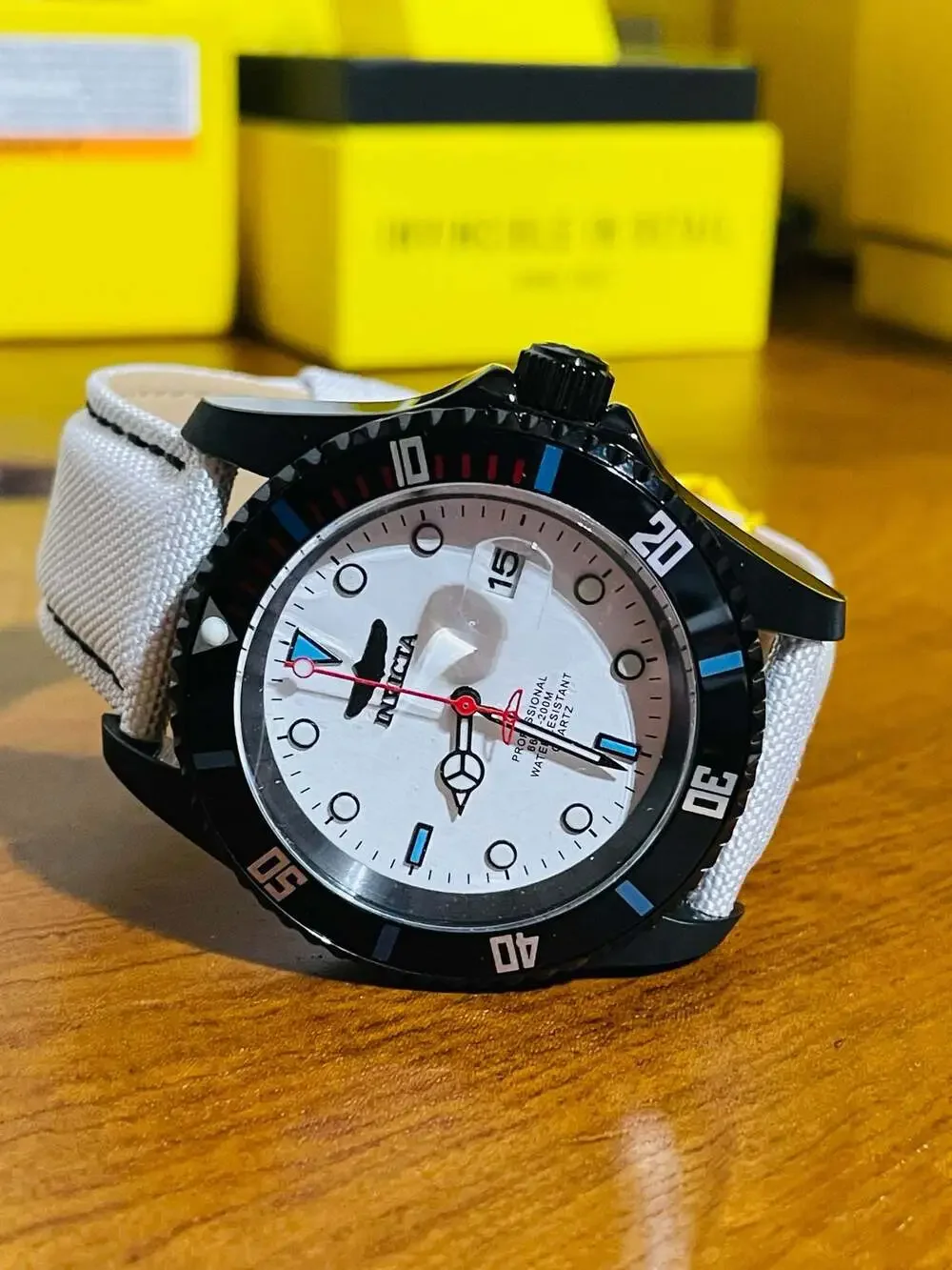 Invicta Pro Diver 50535 Men's Quartz Watch with White Dial and Fabric Strap
